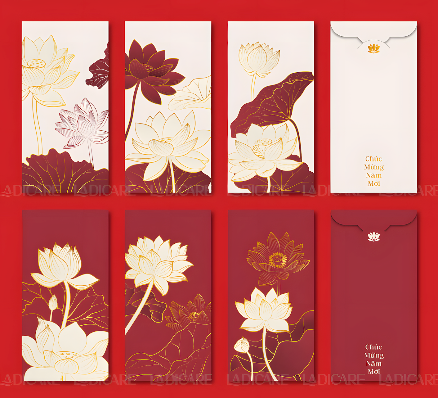 Bao lì xì Hoa Sen Mix mẫu (6 cái/xấp)