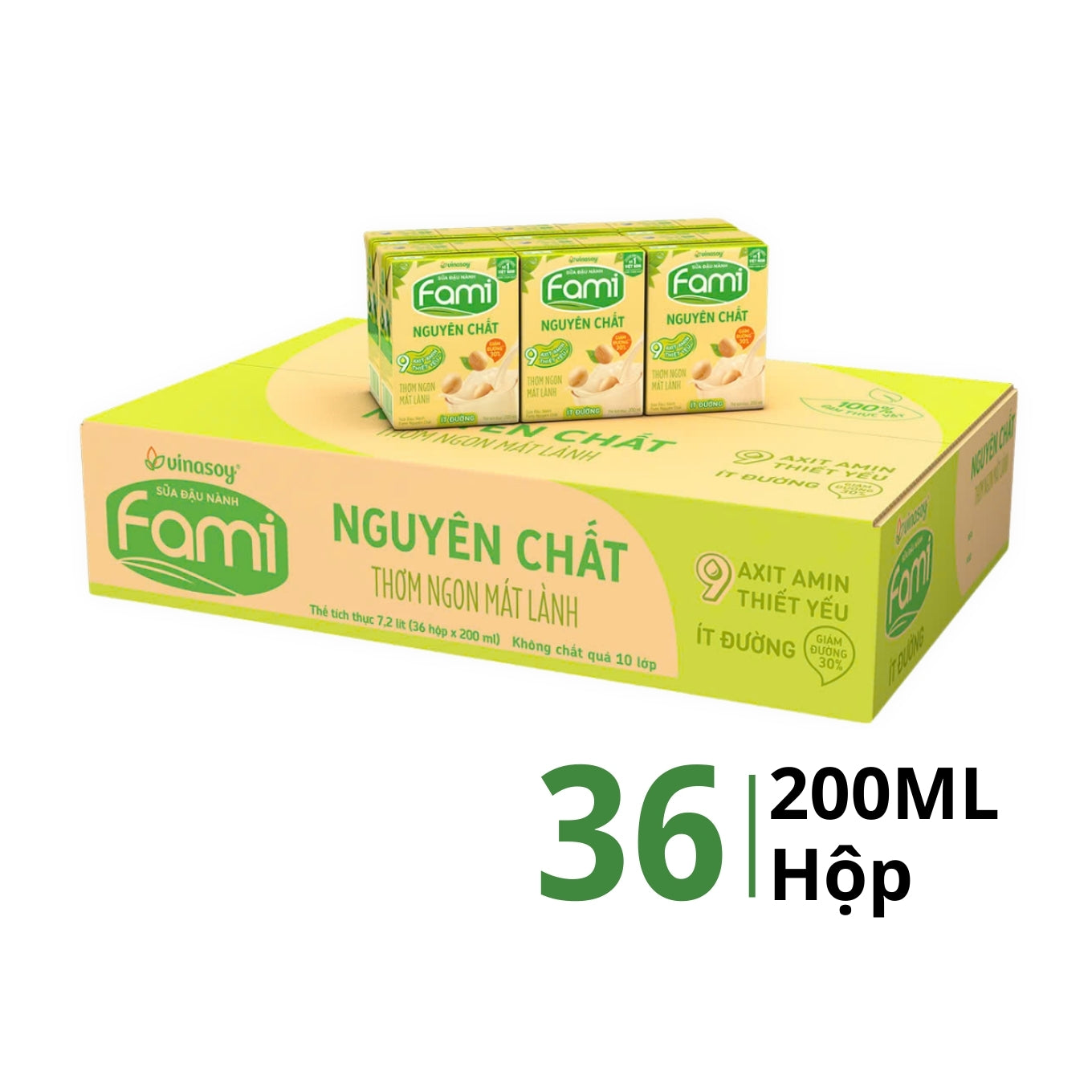 Fami Sữa đậu nành nguyên chất ít đường 200ml (Thùng 36 hộp)