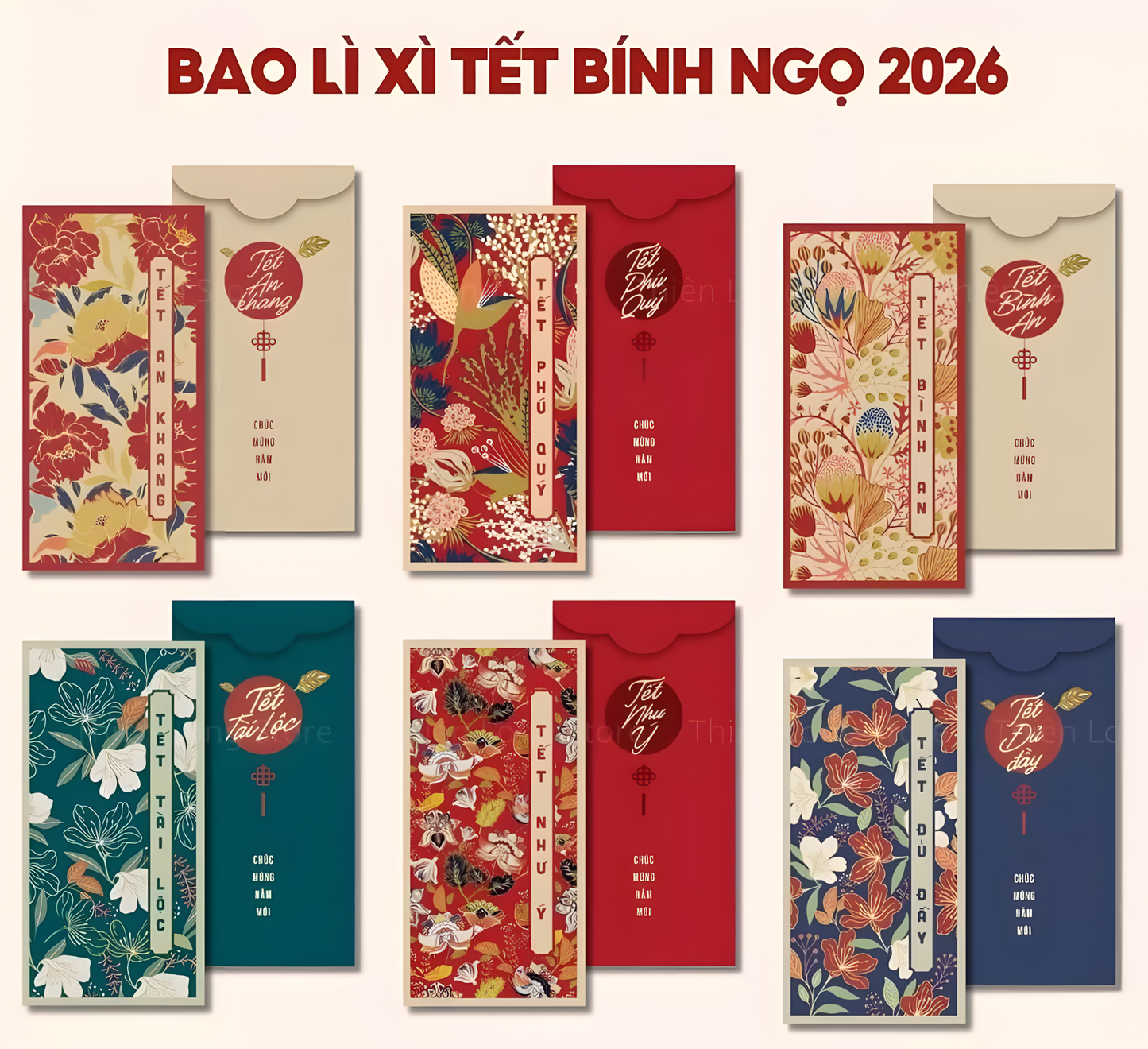 Bao lì xì Tết Hoa Lá Bốn Mùa (6 cái/xấp)