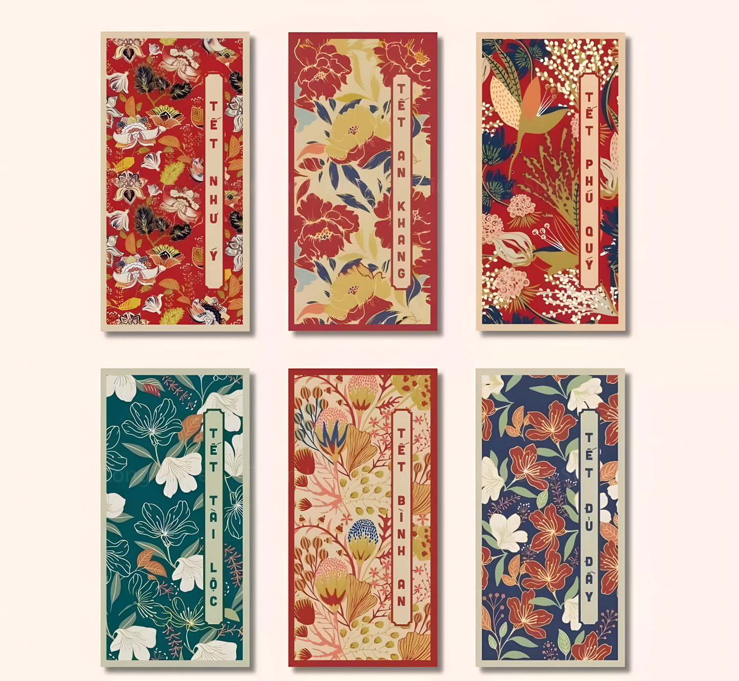 Bao lì xì Tết Hoa Lá Bốn Mùa (6 cái/xấp)