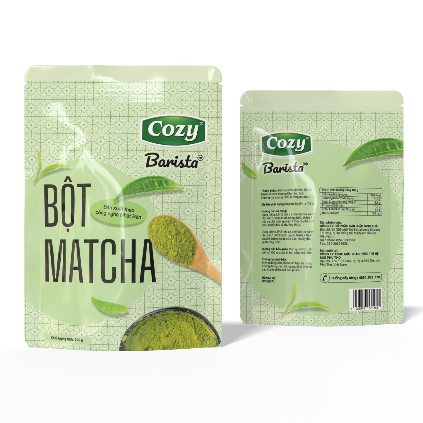 Bột matcha Cozy màu xanh tự nhiên, mịn
