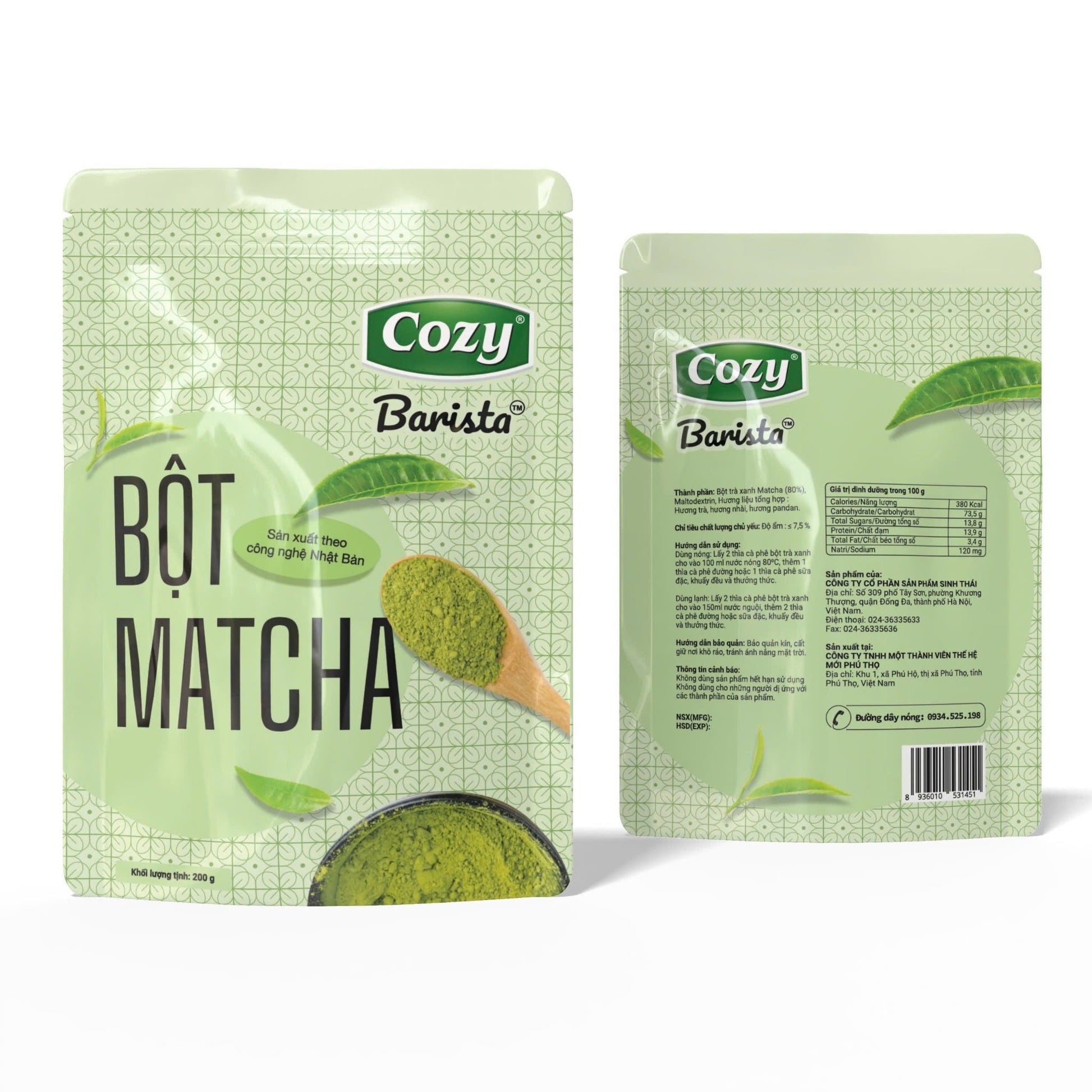 Bột matcha Cozy màu xanh tự nhiên, mịn