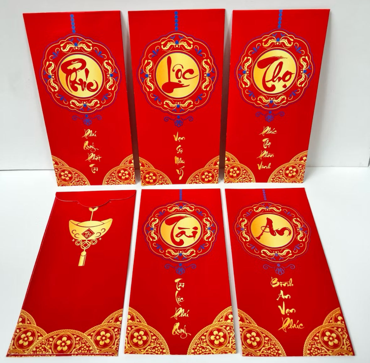 Bao lì xì đỏ Phúc Lộc Thọ Tài An (5 cái/xấp)