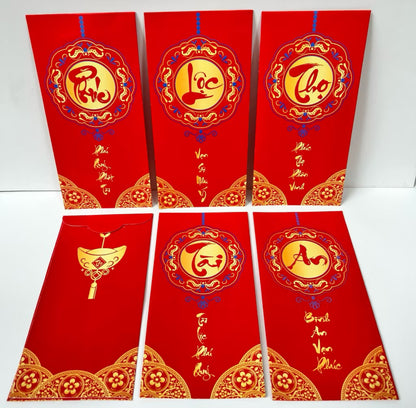 Bao lì xì đỏ Phúc Lộc Thọ Tài An (5 cái/xấp)