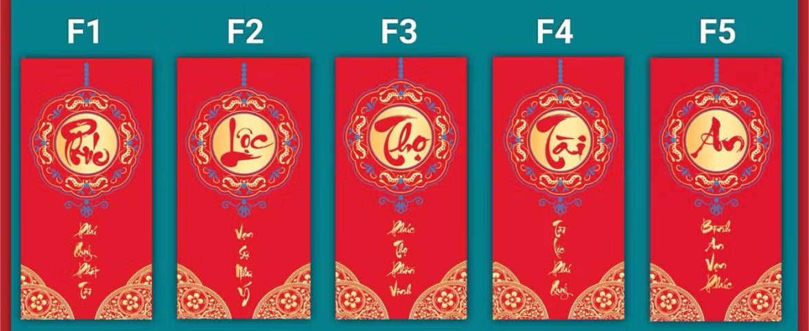 Bao lì xì đỏ Phúc Lộc Thọ Tài An (5 cái/xấp)