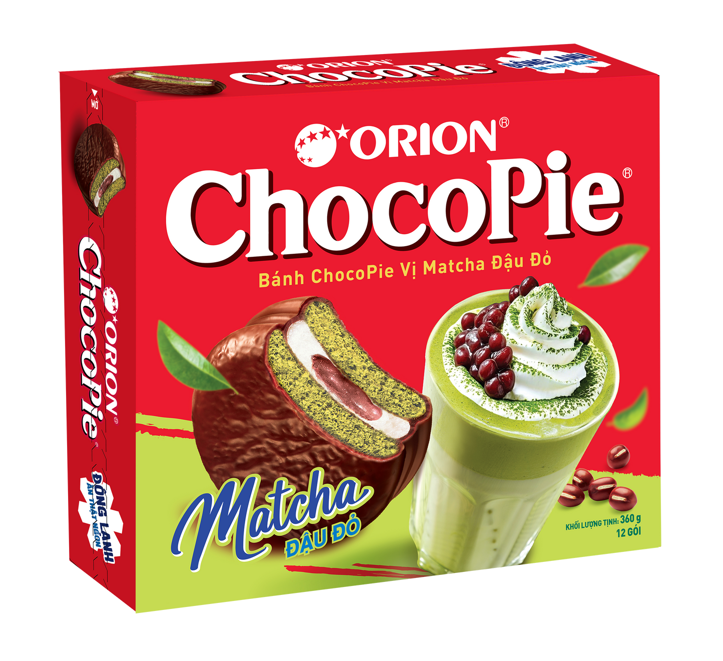 Bánh Orion Chocopie matcha đậu đỏ hộp 398g (12 gói)