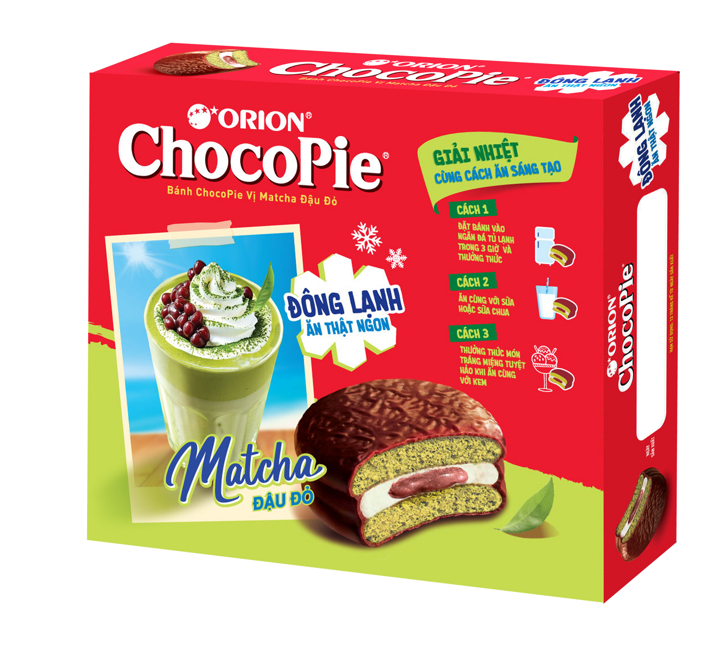 Bánh Orion Chocopie matcha đậu đỏ hộp 398g (12 gói)