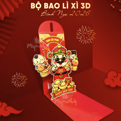 Bao lì xì đỏ 3D Tết Tài Lộc (1 cái/xấp)