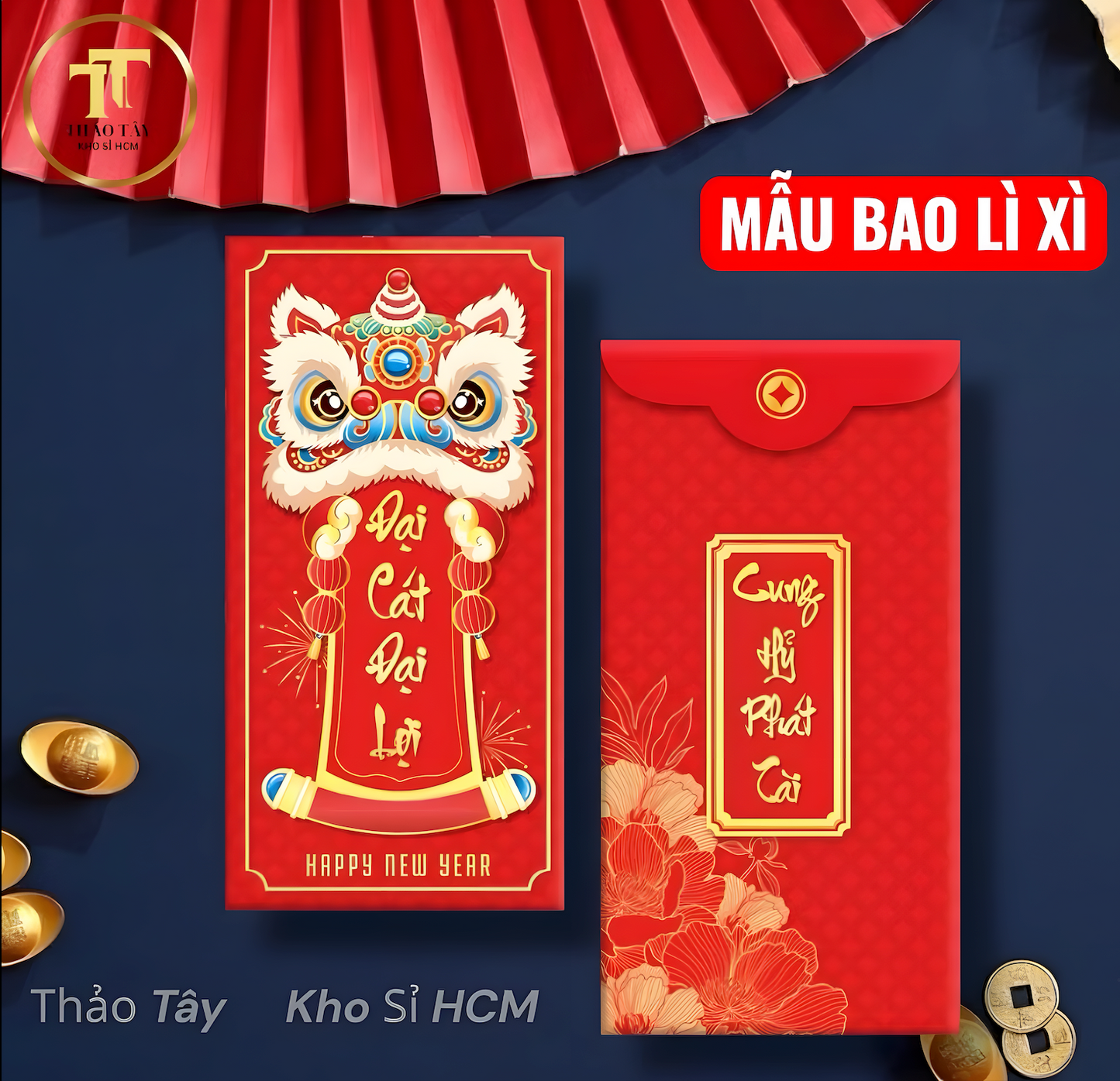 Bao lì xì câu chúc Đại cát Đại Lợi (5 cái/xấp)