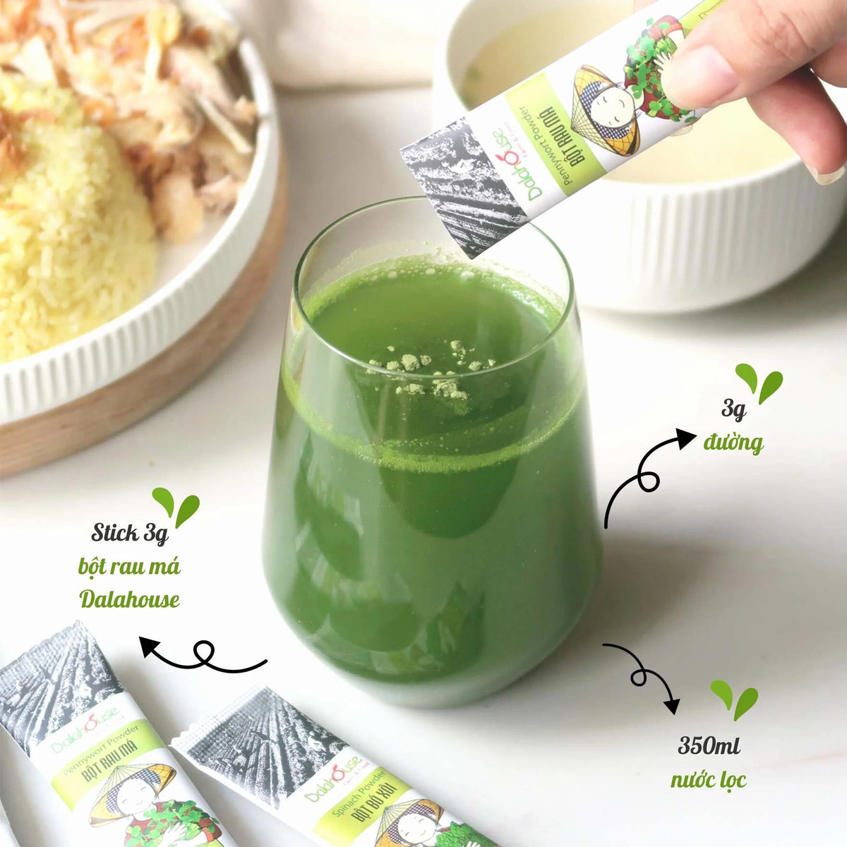 Bột rau má sấy lạnh pha nước uống
