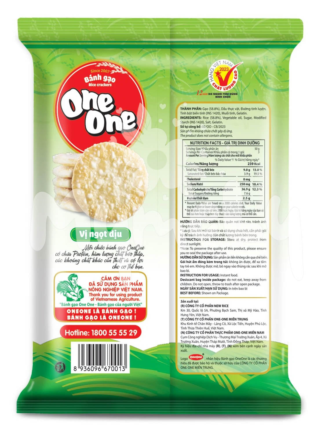 Bánh gạo One One vị ngọt dịu 150g