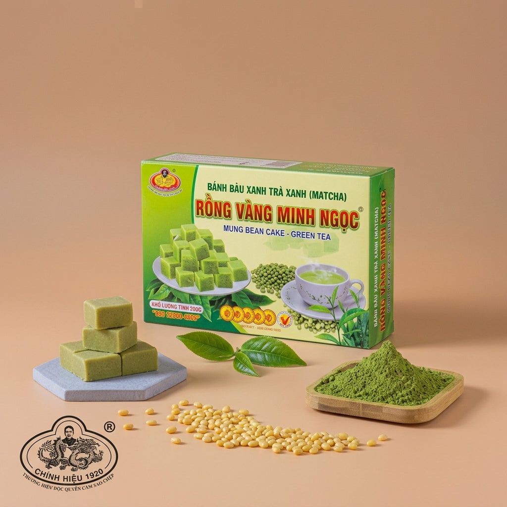 Bánh đậu xanh matcha Minh Ngọc dùng cùng trà nóng